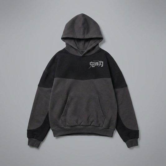 Demon Slayer Text Logo Black and Grey Dual Washed Hoodie