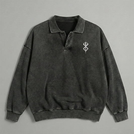 Berserk Minimal Logo Collared Washed Sweatshirt