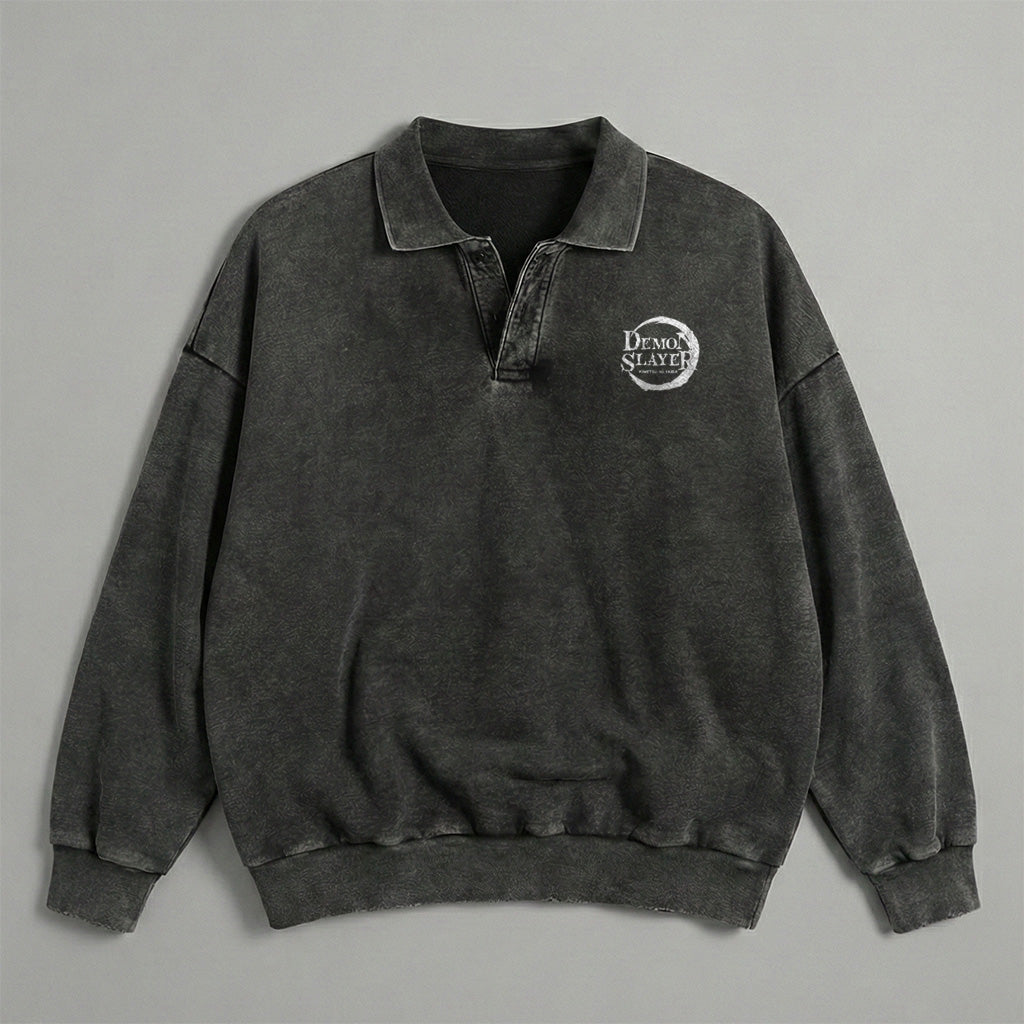Demon Slayer Logo Collared Washed Sweatshirt