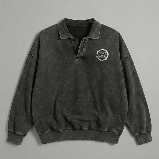 Demon Slayer Logo Collared Washed Sweatshirt