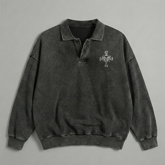 One Piece Badass Collared Washed Sweatshirt