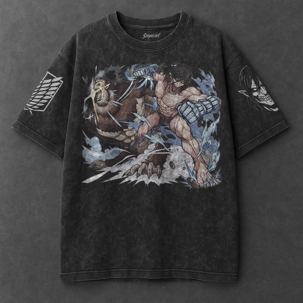 Attack on Titan Oversized Versatile Black Washed T-Shirt
