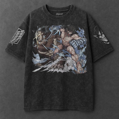 Attack on Titan Oversized Versatile Black Washed T-Shirt