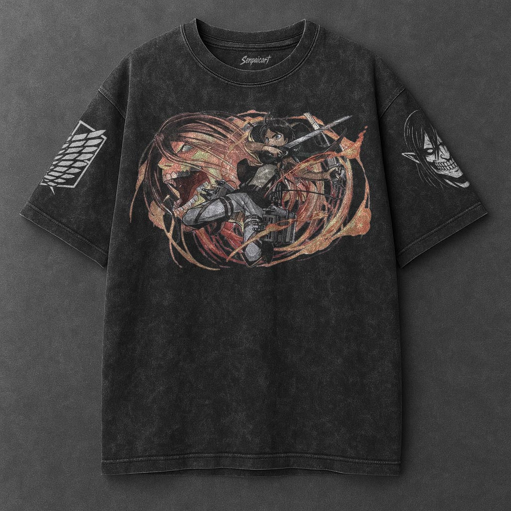 Attack on Titan Oversized Essential Black Washed T-Shirt