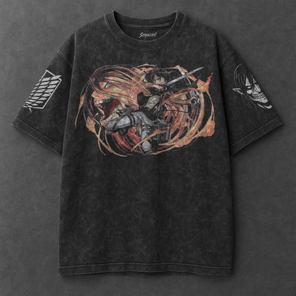 Attack on Titan Oversized Essential Black Washed T-Shirt