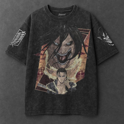 Attack on Titan Oversized Crisp Black Washed T-Shirt