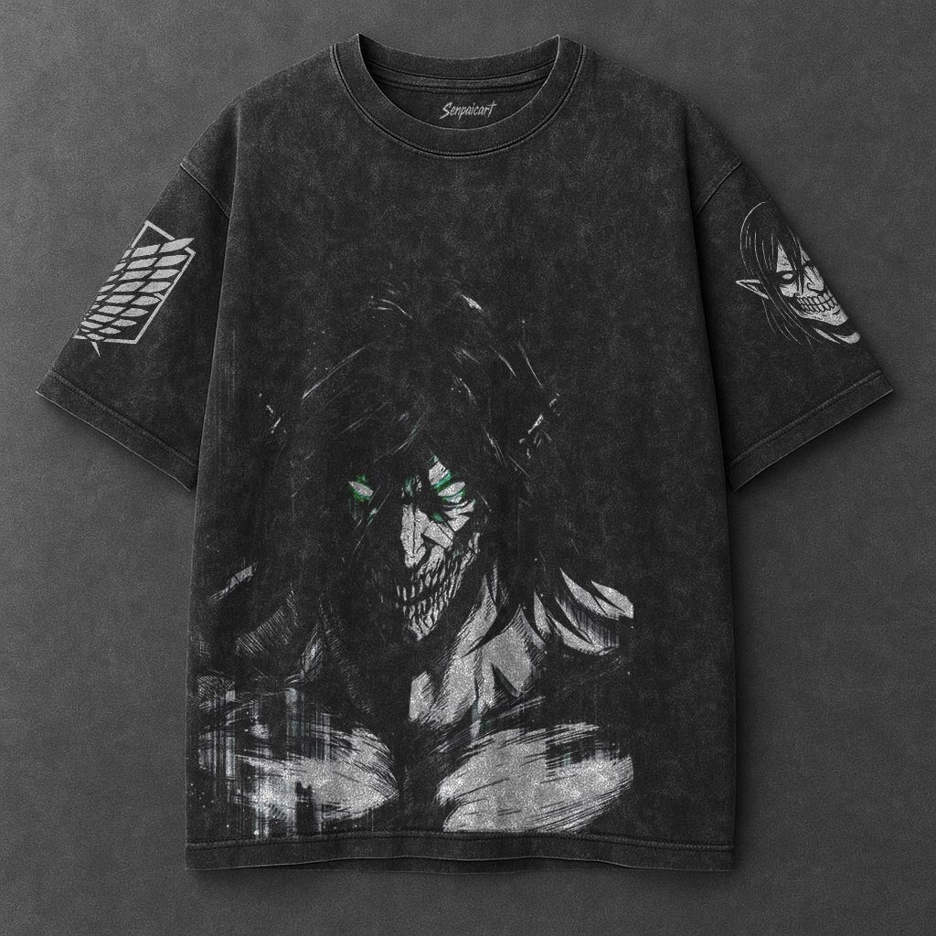 Attack on Titan Oversized Fresh Black Washed T-Shirt