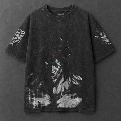 Attack on Titan Oversized Fresh Black Washed T-Shirt