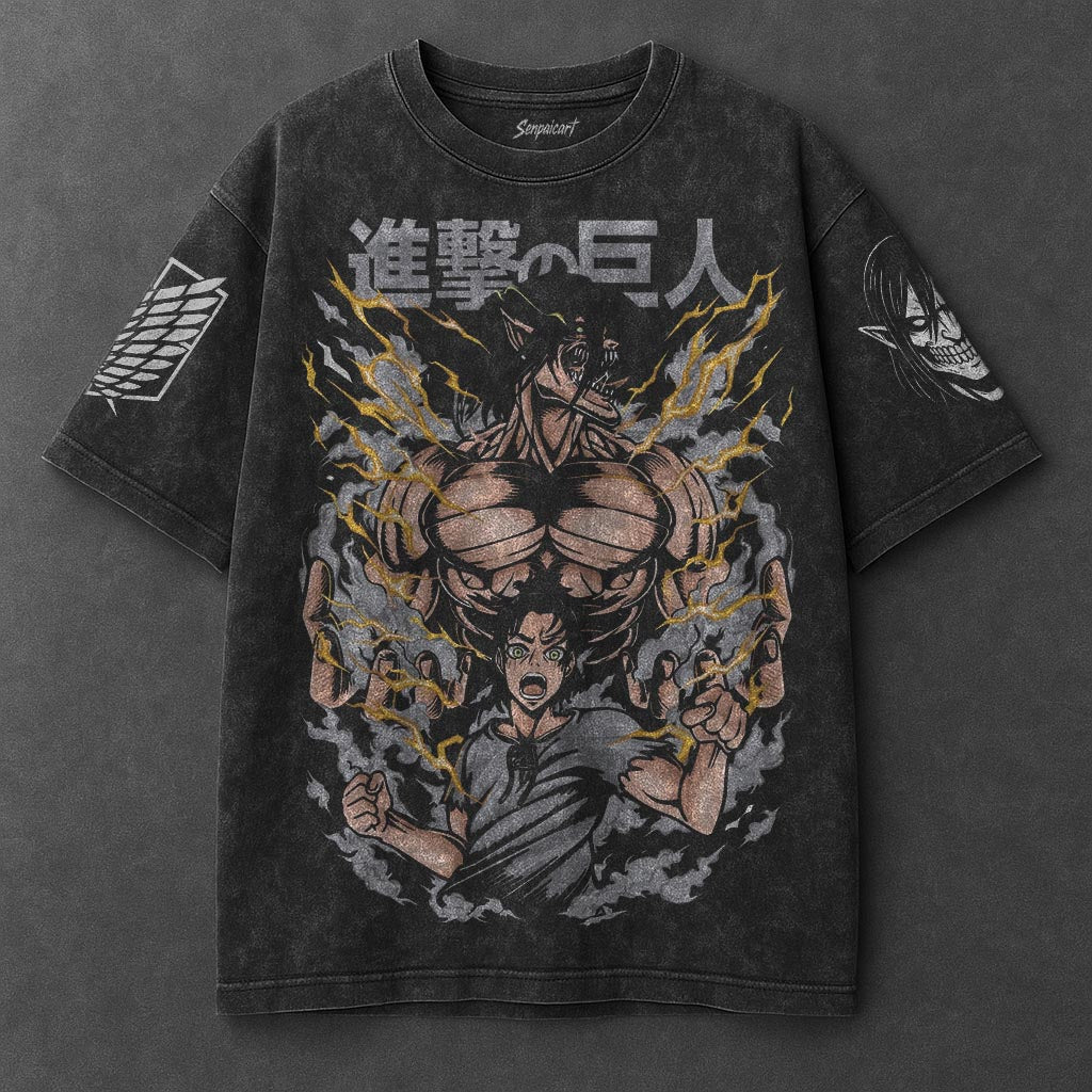 Attack on Titan Oversized Bold Black Washed T-Shirt