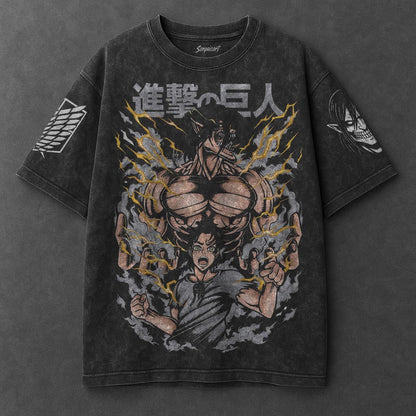 Attack on Titan Oversized Bold Black Washed T-Shirt