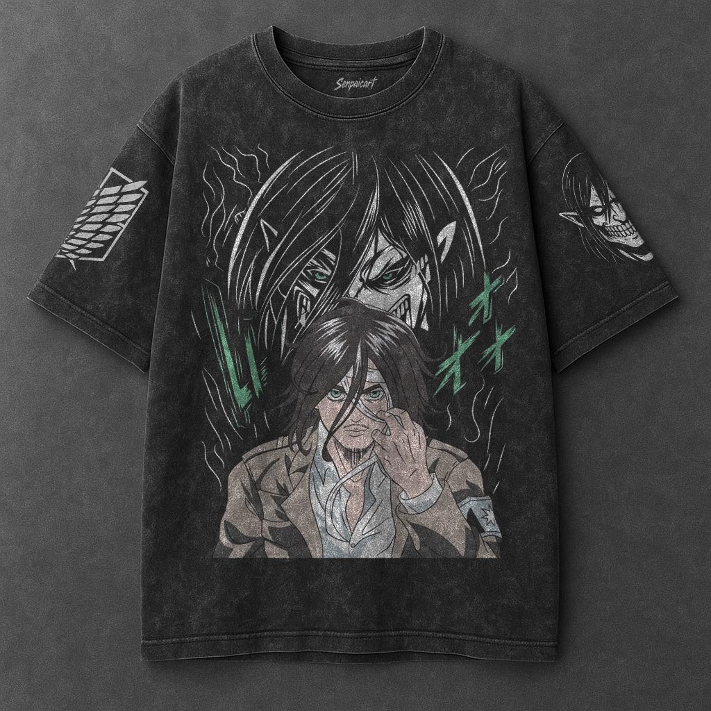 Attack on Titan Oversized Urban Black Washed T-Shirt