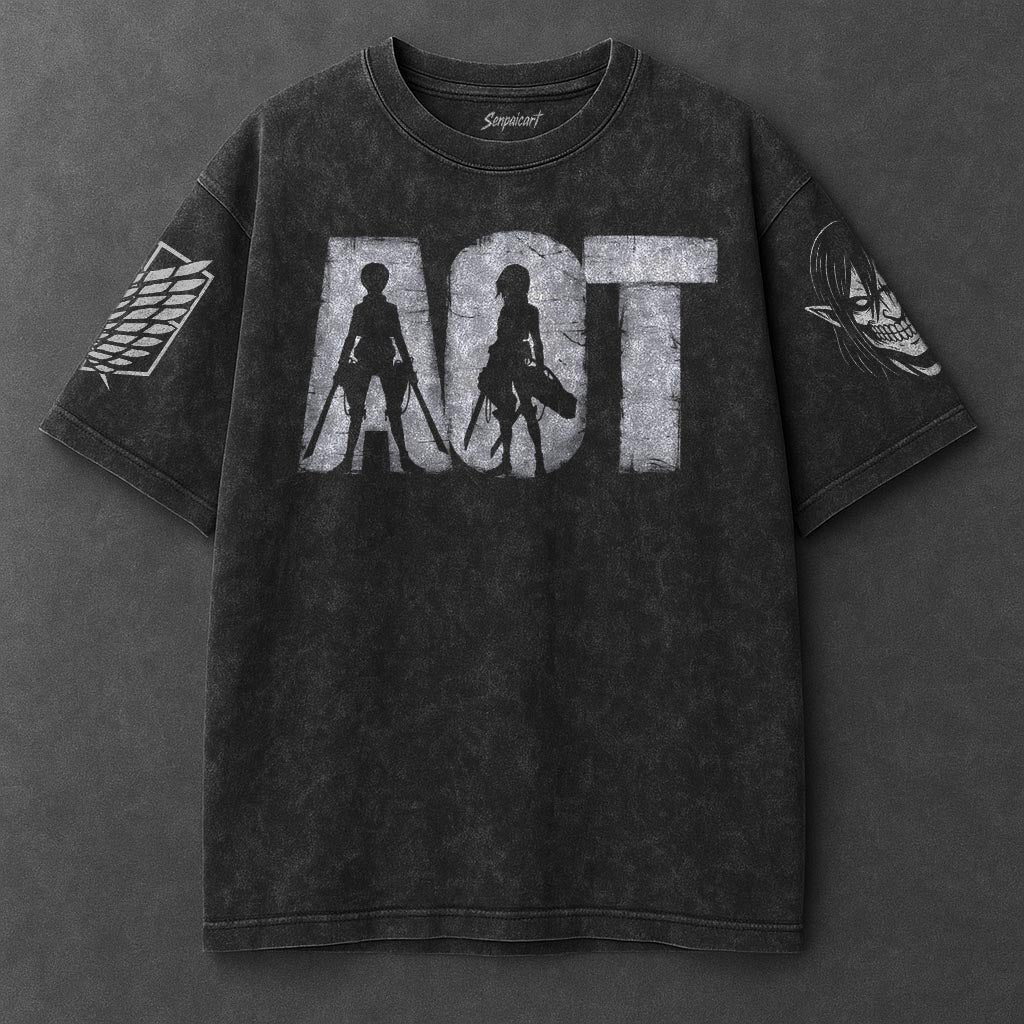 Attack on Titan Oversized Rugged Black Washed T-Shirt