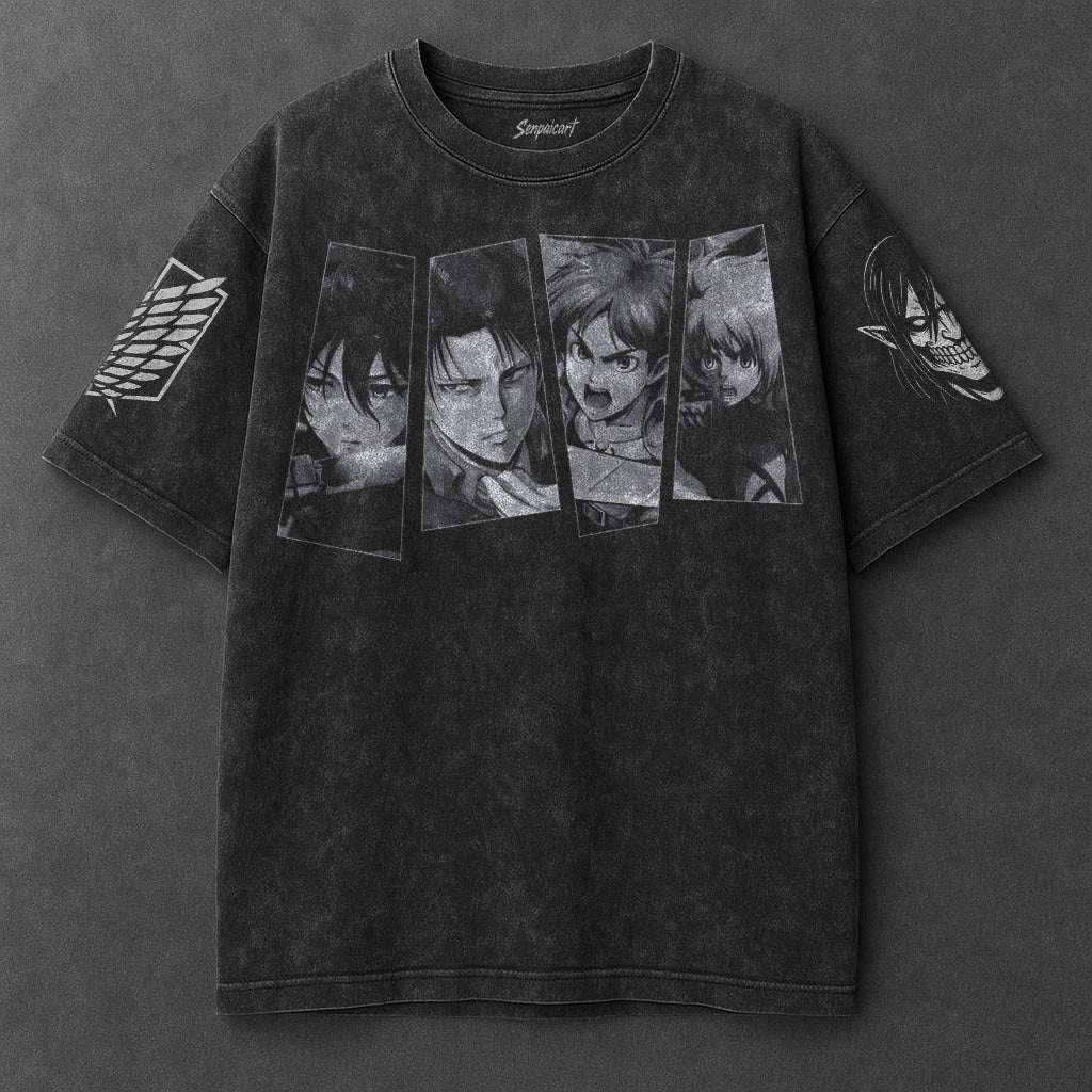 Attack on Titan Oversized Minimal Black Washed T-Shirt