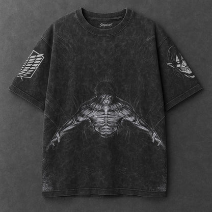 Attack on Titan Oversized Sleek Black Washed T-Shirt