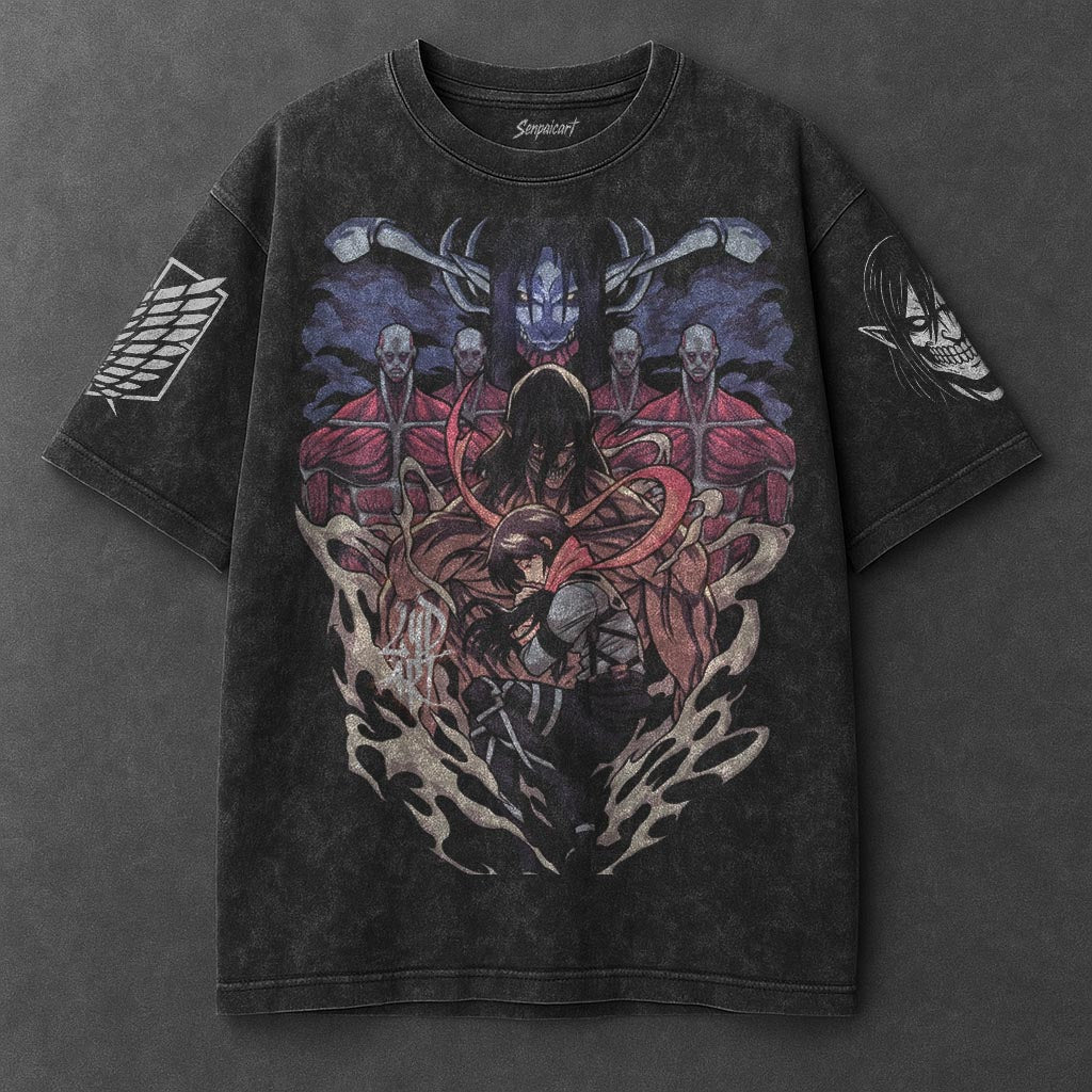 Attack on Titan Oversized Street Black Washed T-Shirt