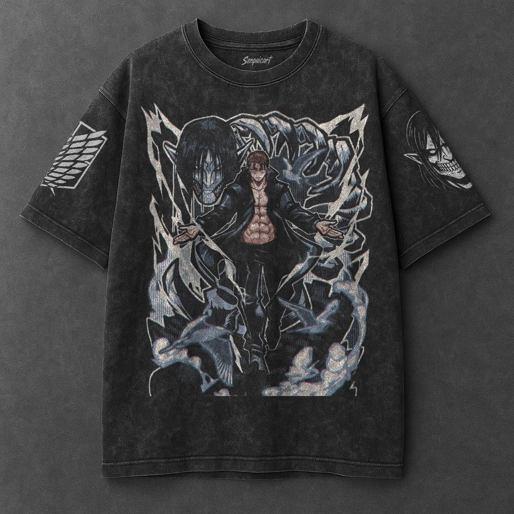 Attack on Titan Oversized Elevated Black Washed T-Shirt