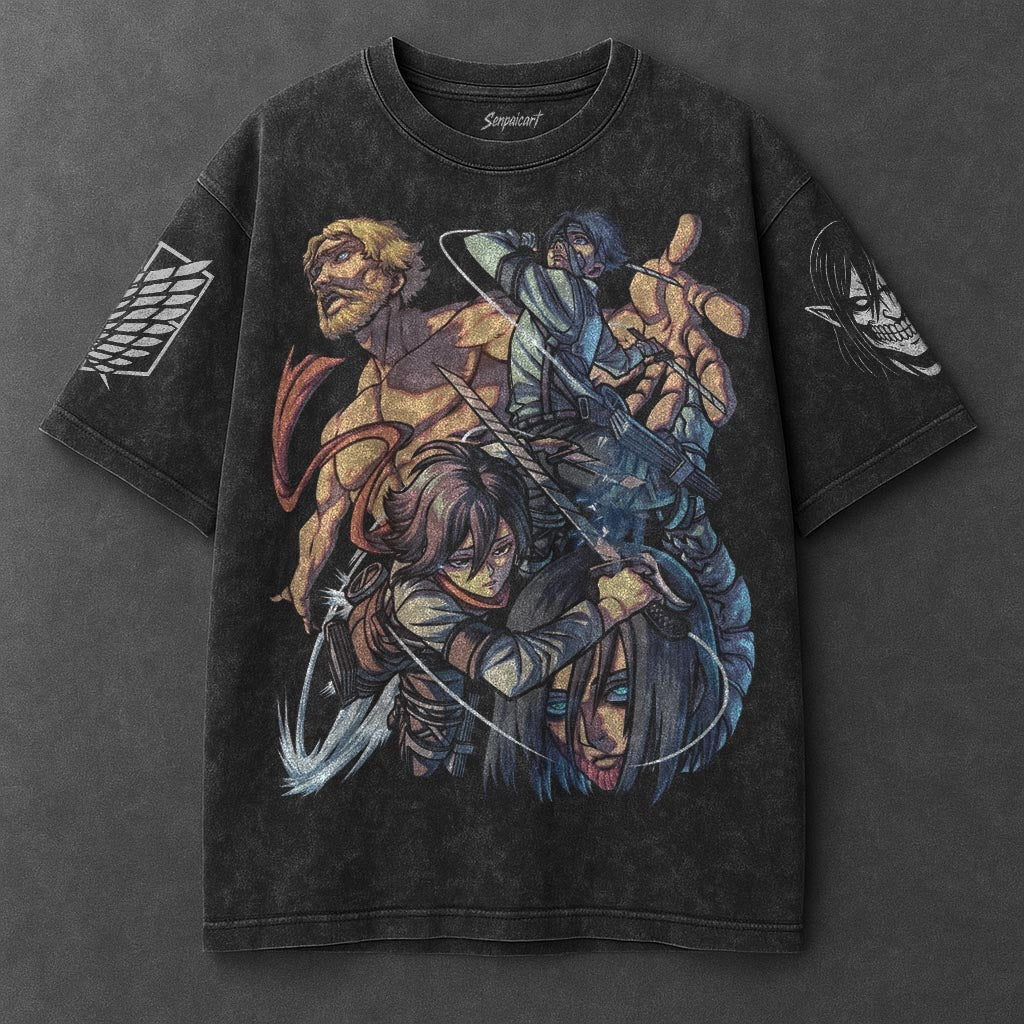Attack on Titan Oversized Iconic Black Washed T-Shirt