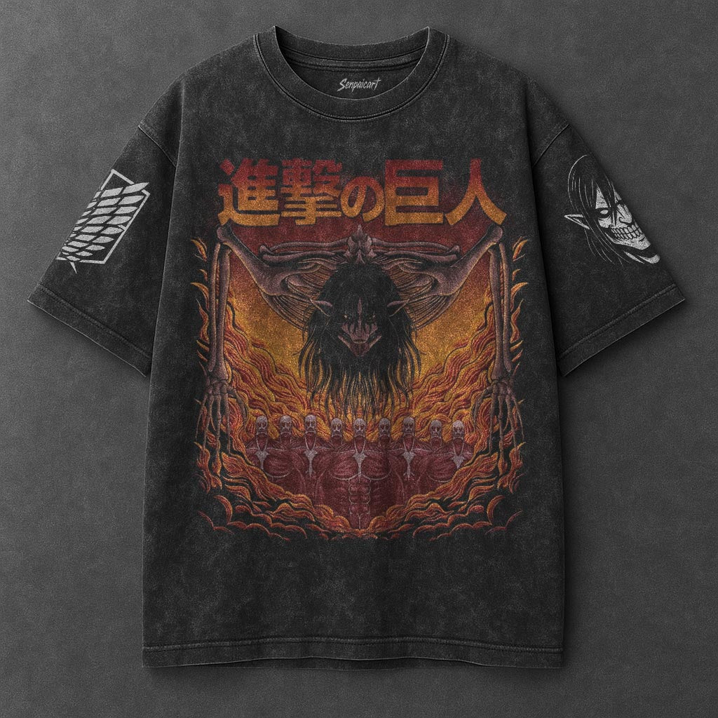 Attack on Titan Oversized Luxe Black Washed T-Shirt
