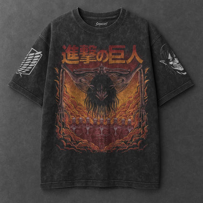 Attack on Titan Oversized Luxe Black Washed T-Shirt