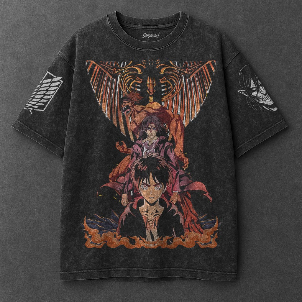 Attack on Titan Oversized Refined Black Washed T-Shirt