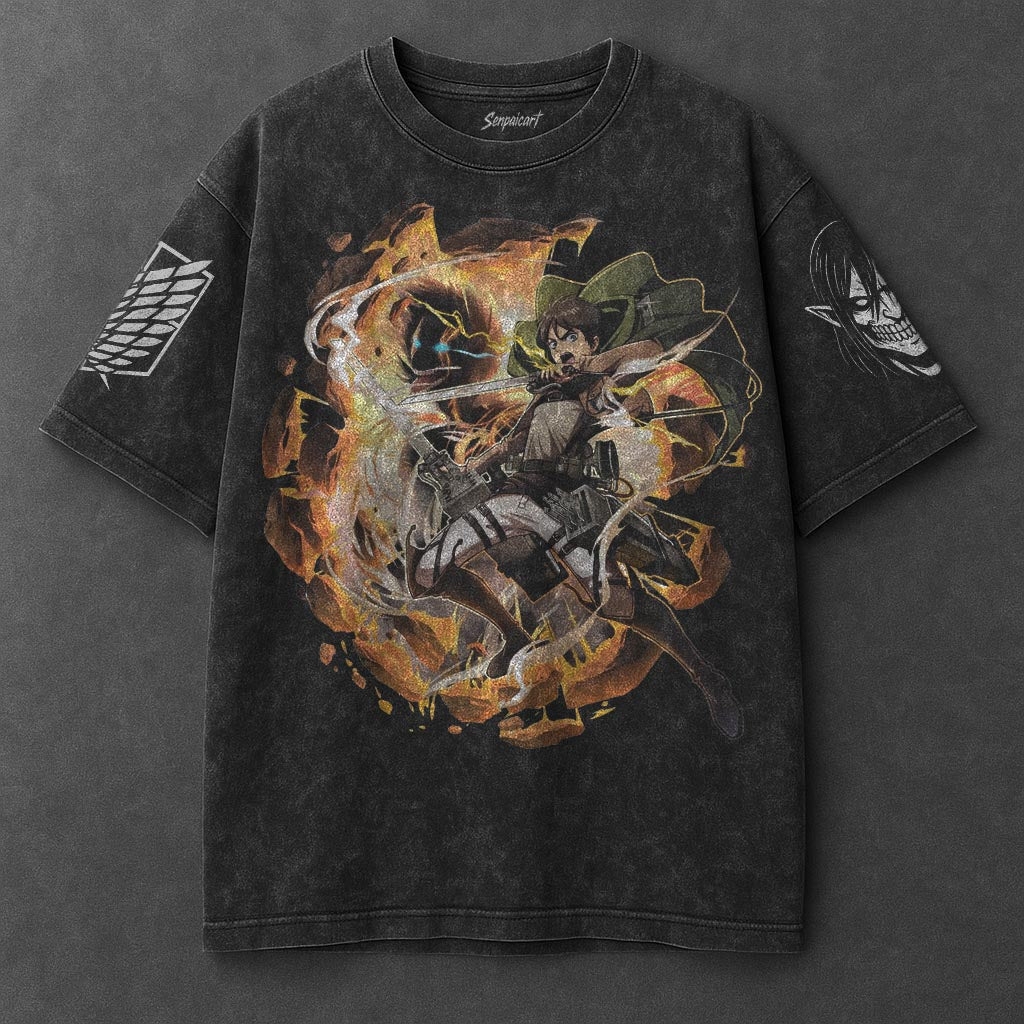 Attack on Titan Oversized Effortless Black Washed T-Shirt