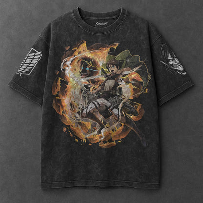 Attack on Titan Oversized Effortless Black Washed T-Shirt