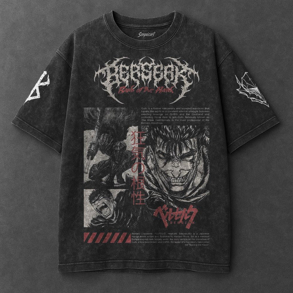 Berserk Oversized Urban Black Washed T-Shirt