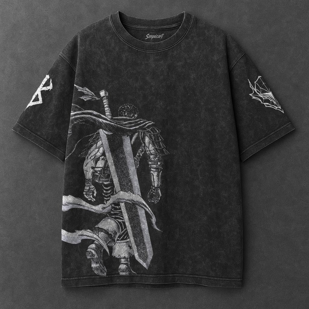 Berserk Oversized Casual Black Washed T-Shirt