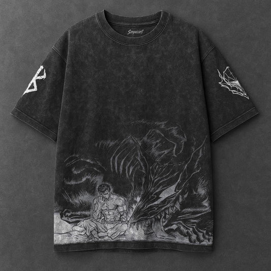 Berserk Oversized Minimal Black Washed T-Shirt