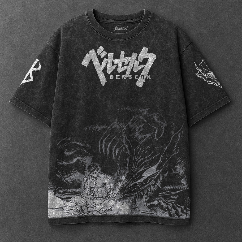 Berserk Oversized Trendy Black Washed T-Shirt