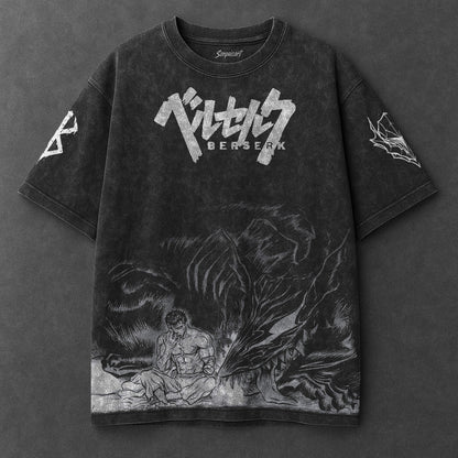 Berserk Oversized Trendy Black Washed T-Shirt