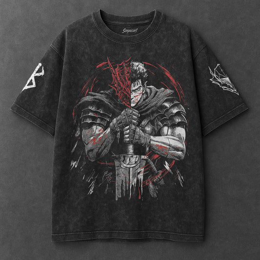 Berserk Oversized Streamlined Black Washed T-Shirt