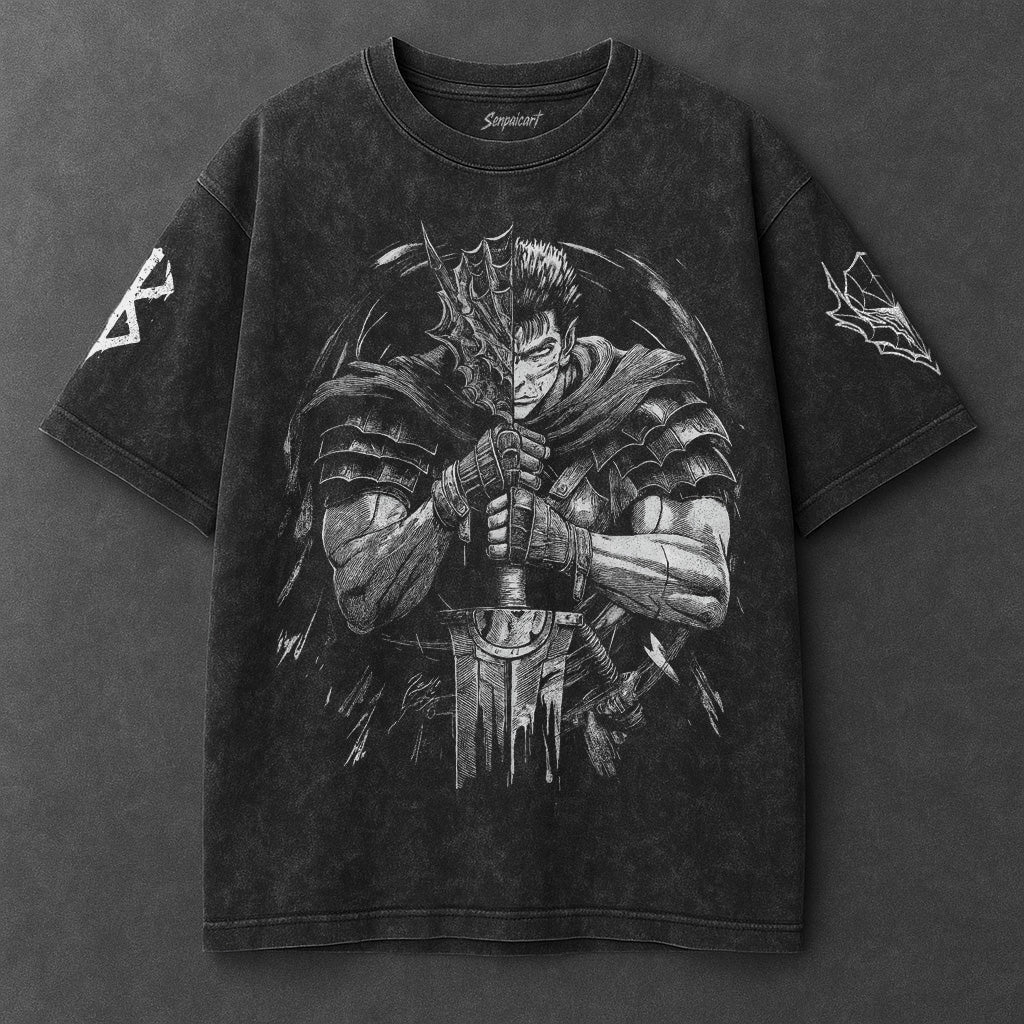 Berserk Oversized Sporty Black Washed T-Shirt