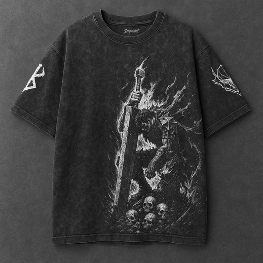 Berserk Oversized Edgy Black Washed T-Shirt
