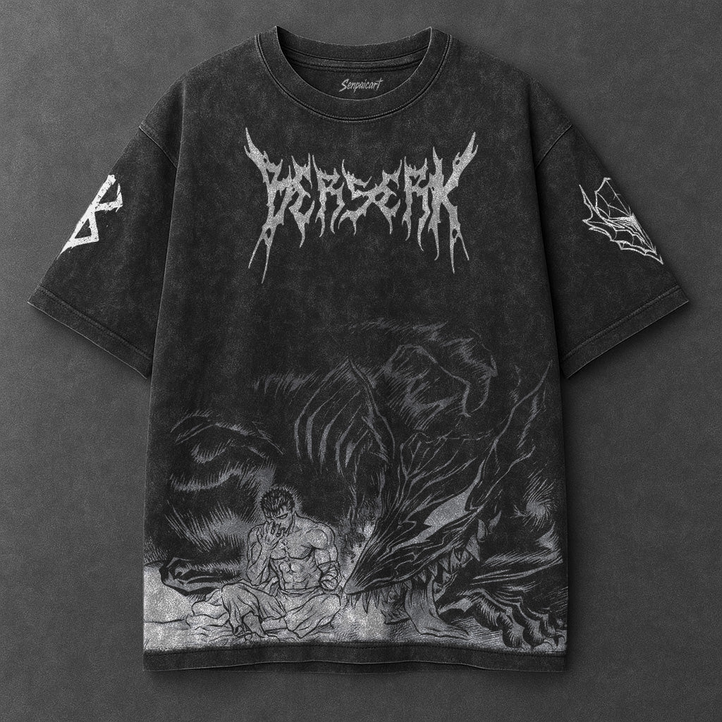 Berserk Oversized Contemporary Black Washed T-Shirt