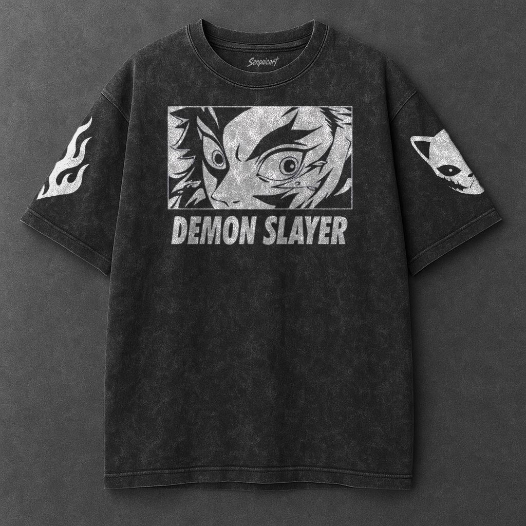 Demon Slayer Oversized Everyday Black Washed T-Shirt