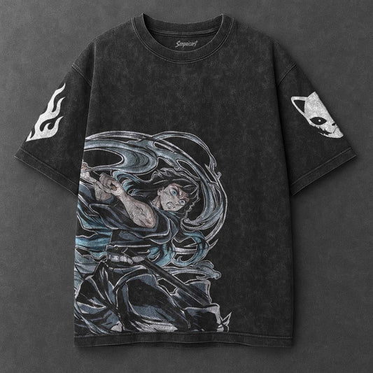 Demon Slayer Oversized Youthful Black Washed T-Shirt