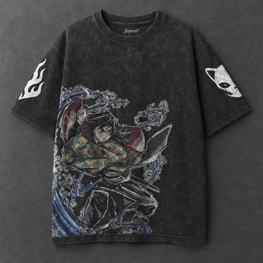 Demon Slayer Oversized Street Black Washed T-Shirt