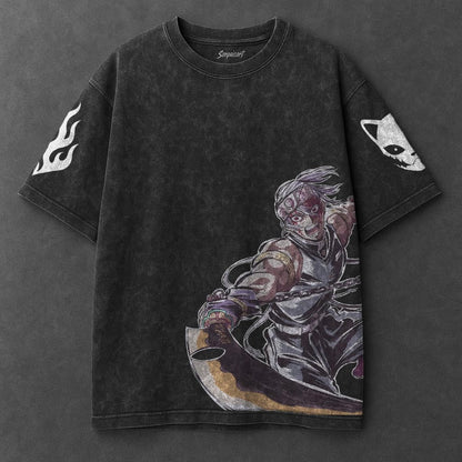 Demon Slayer Oversized Trendy Black Washed T-Shirt