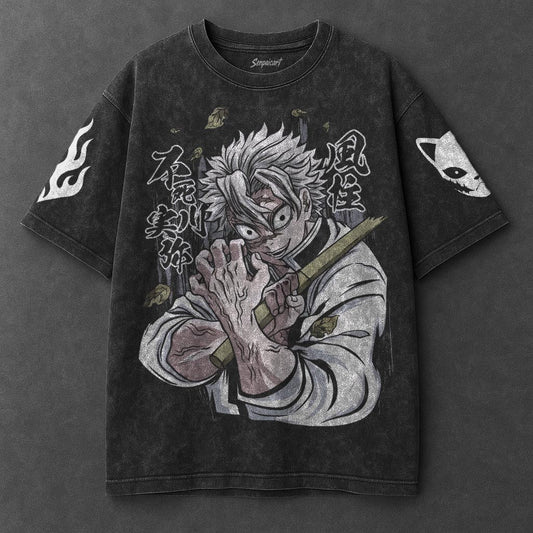 Demon Slayer Oversized Streamlined Black Washed T-Shirt
