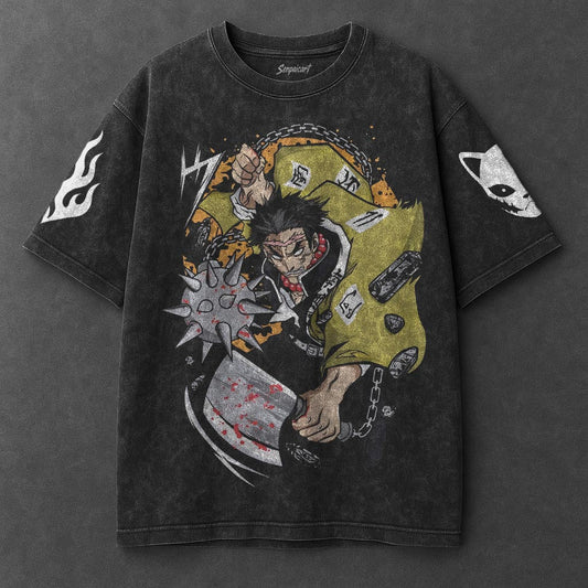 Demon Slayer Oversized Statement Black Washed T-Shirt