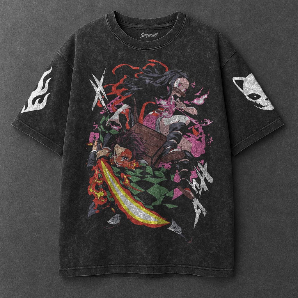 Demon Slayer Oversized Essential Black Washed T-Shirt
