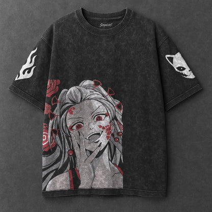 Demon Slayer Oversized Polished Black Washed T-Shirt