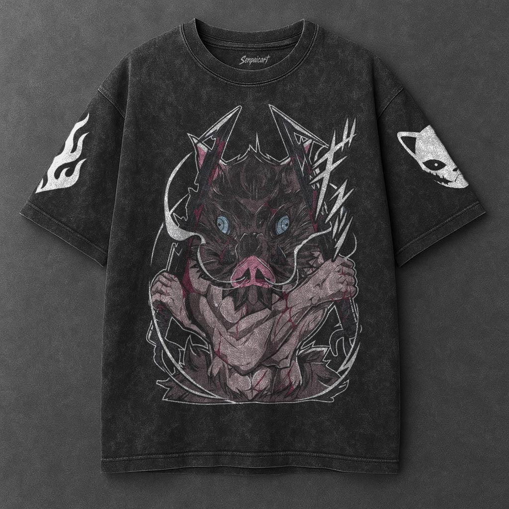 Demon Slayer Oversized Casual Black Washed T-Shirt