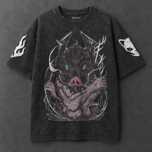Demon Slayer Oversized Casual Black Washed T-Shirt