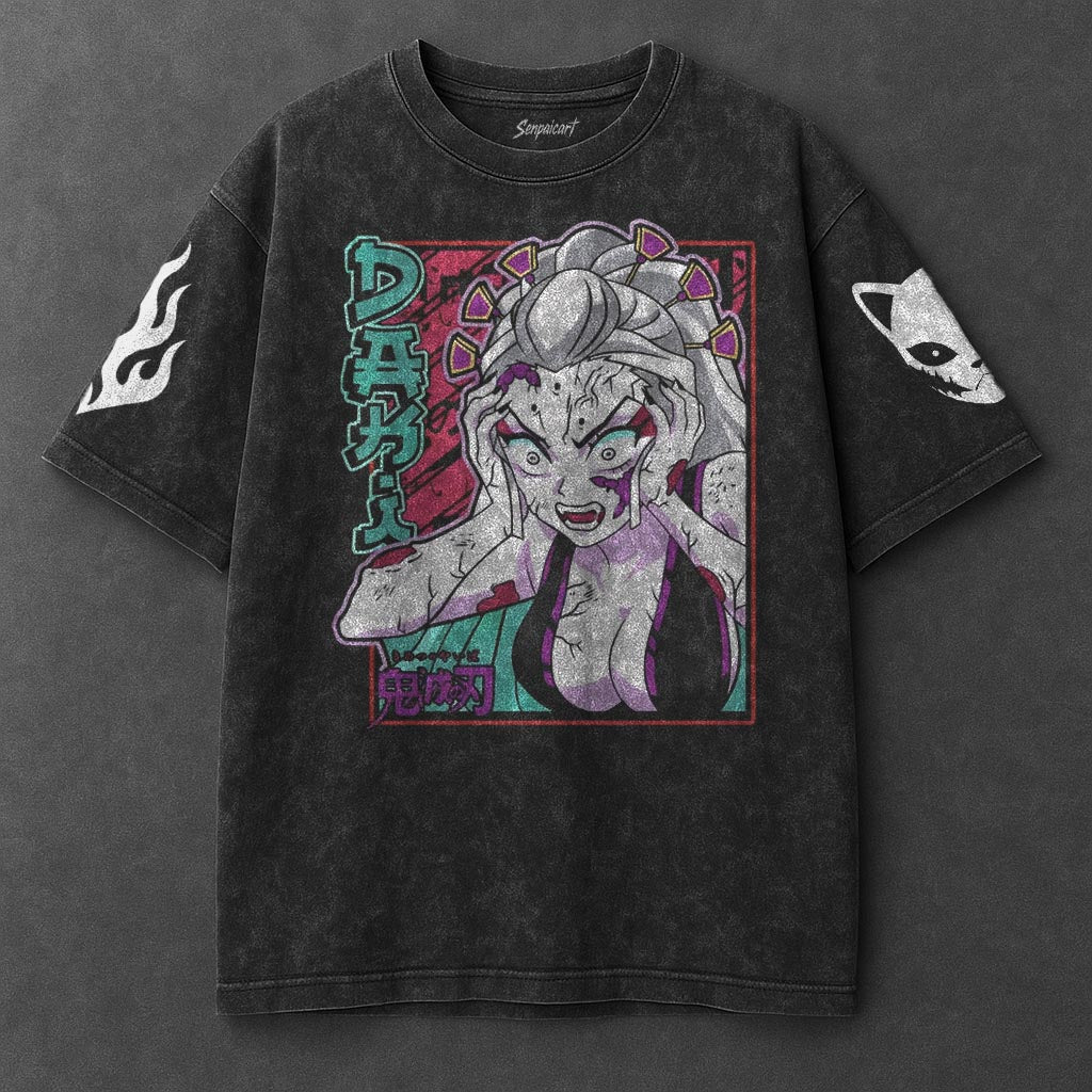 Demon Slayer Oversized Versatile Black Washed T-Shirt