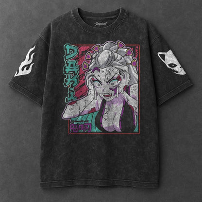 Demon Slayer Oversized Versatile Black Washed T-Shirt