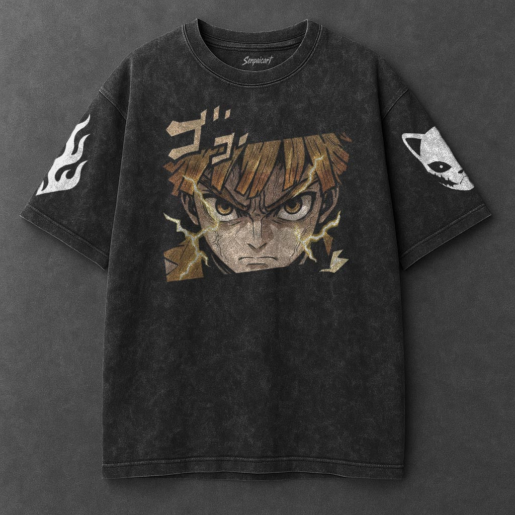 Demon Slayer Oversized Clean Black Washed T-Shirt