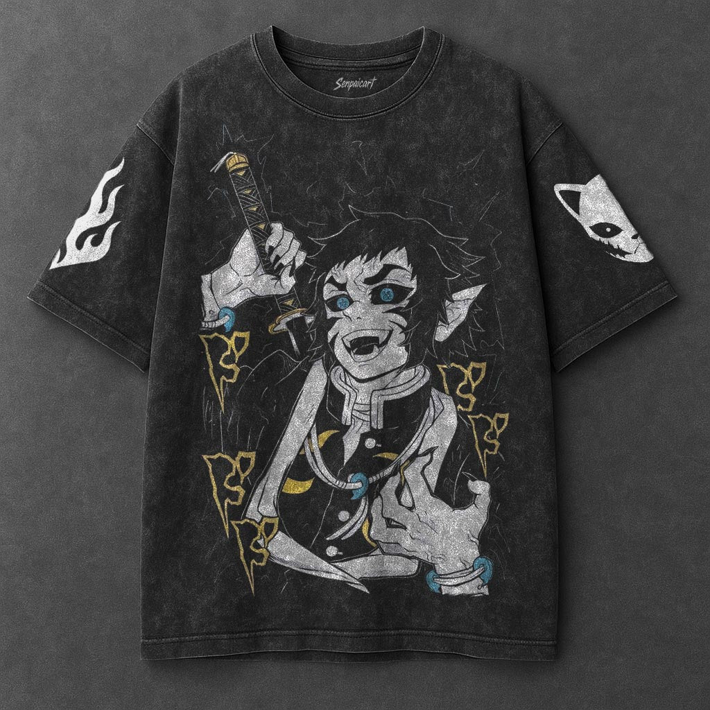 Demon Slayer Oversized Sporty Black Washed T-Shirt