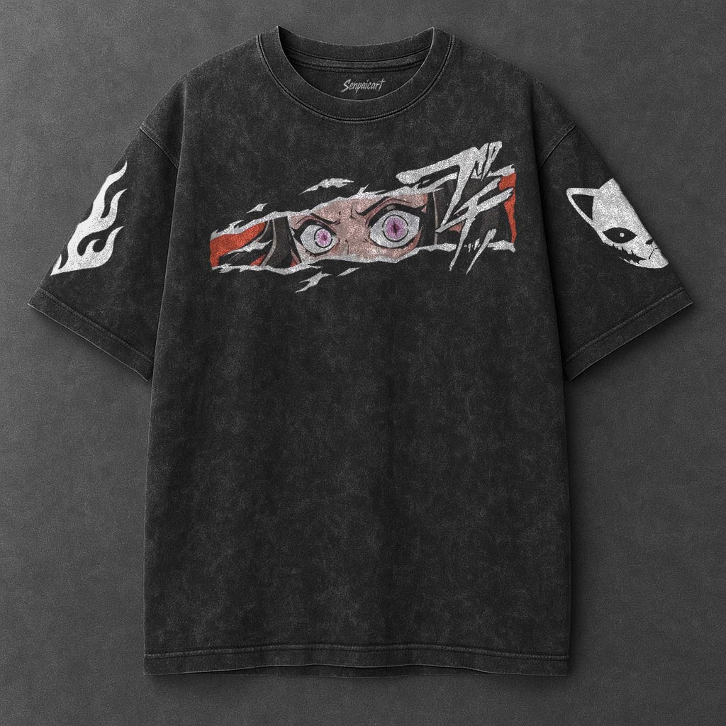 Demon Slayer Oversized Elevated Black Washed T-Shirt